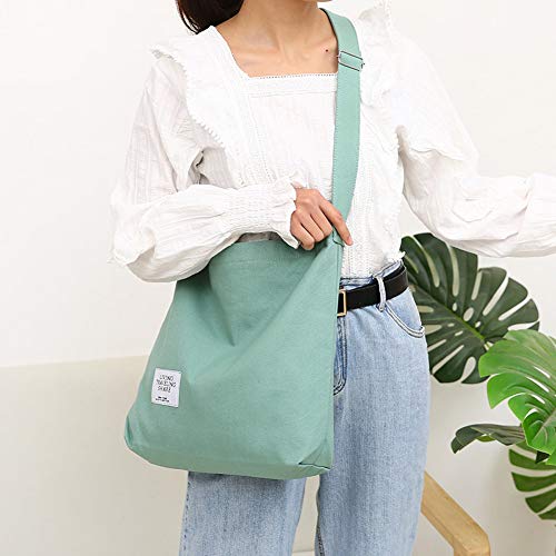 Covelin Women's Retro Large Size Canvas Shoulder Bag Hobo Crossbody Handbag Casual Tote Dark Sea Green - Image 2