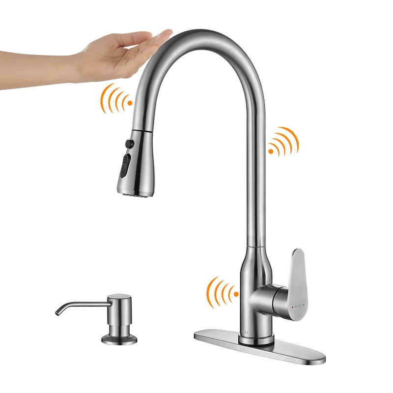 Touch Kitchen FaucetKEER Smart Kitchen Sink Faucet with Pull Down Sprayer Touch on Activated Kitchen Bar Sink Faucet Brushed Nickel Stainless Steel