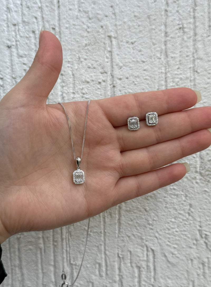 Al Kasr Jewelry Baguette Stone Jewelry Set - Radiant Design - Sterling Silver 925 with Zircon Stones Plated Rhodium White Gold 18K - Image 2