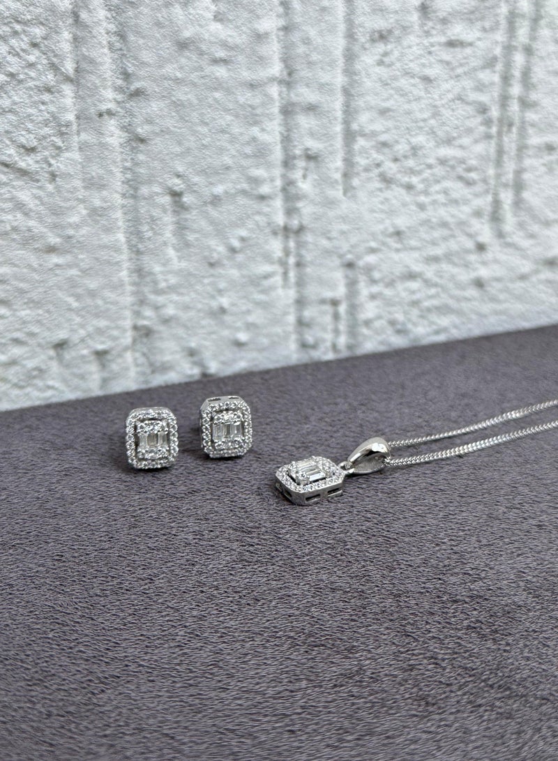 Al Kasr Jewelry Baguette Stone Jewelry Set - Radiant Design - Sterling Silver 925 with Zircon Stones Plated Rhodium White Gold 18K - Image 3