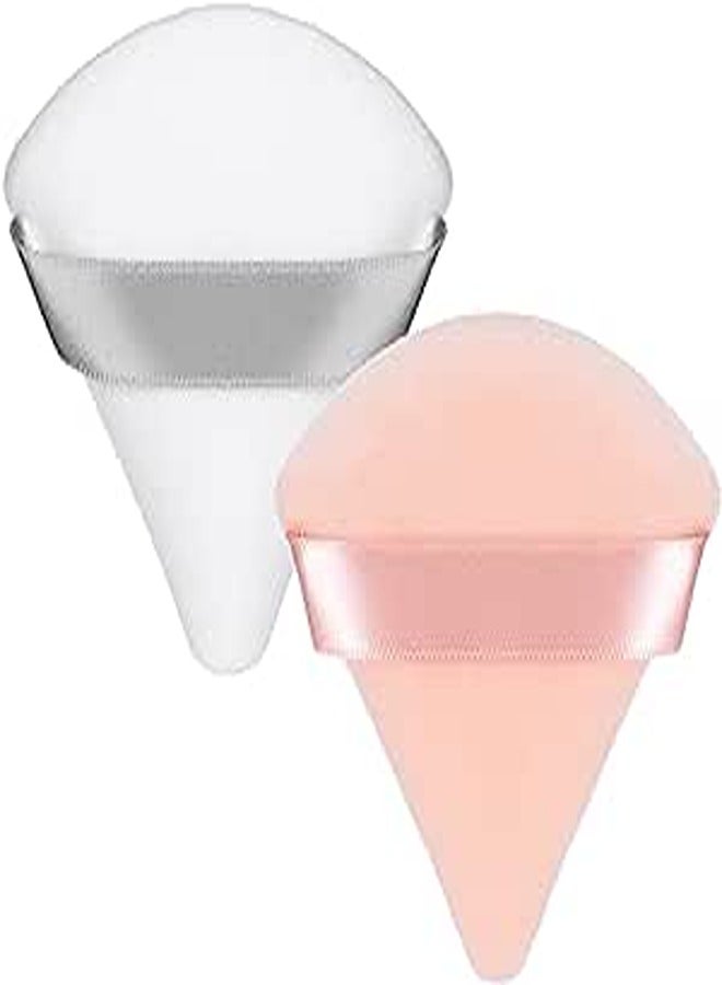 Patelai 2 Pcs Powder Puff Makeup Puff Triangle Powder Puff Soft Powder Sponge Reusable Triangle Sponges with Strap for Loose Powder Cosmetic Foundation Wet Dry Makeup (White, Nude)