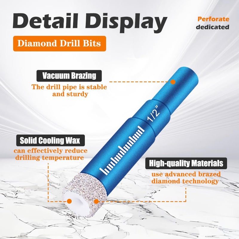 Samest 7 PCs Diamond Drill Bits Set, Versatile Tile Drill Bits for Ceramic Glass Porcelain Marble Granite, Blue Dry Diamond Drill Bit Set, Premium Fast Dry Drilling with Cooling Wax, Round Shank - Samest - Image 3
