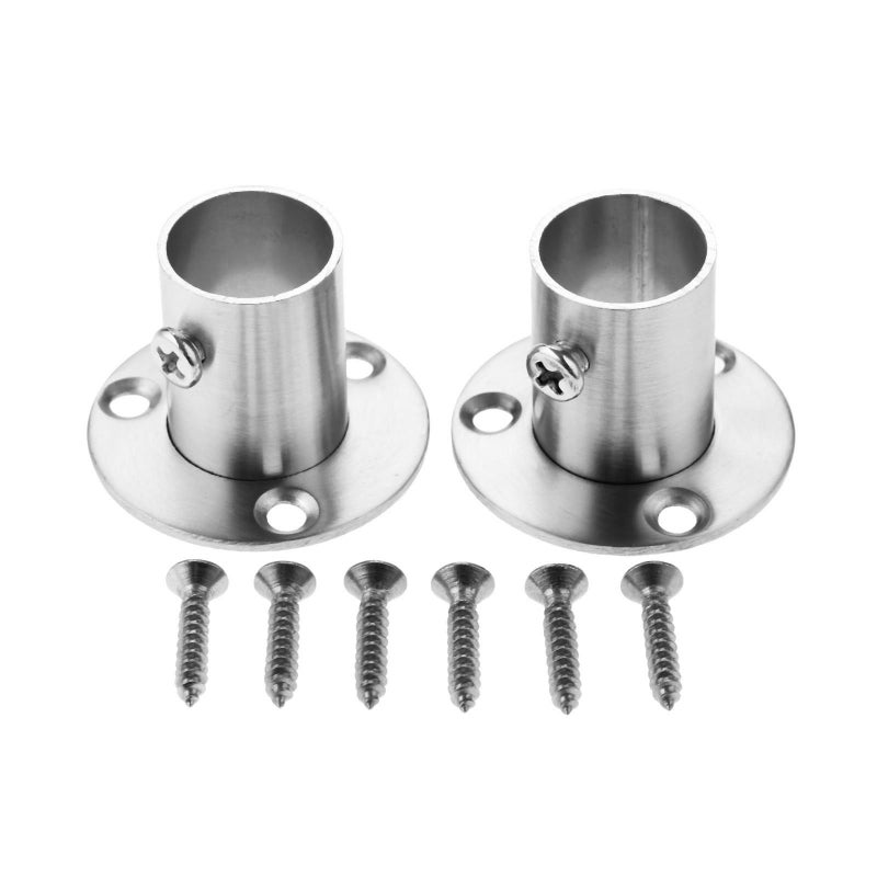 Hicello 2Pcs Stainless Steel Wardrobe Rail Rod Pole Socket End Support Bracket Flange19mm