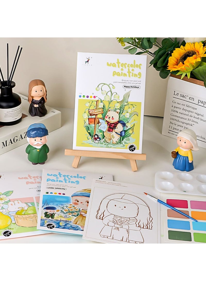 SYOSI Watercolor Painting Paper Set for Kids & Adults Beginners, Travel Pocket Watercolor Kit with Paints, Creative All in One Pocket Watercolor Painting Book, Line Sketch Watercolor Coloring Kit for Kids - Image 3