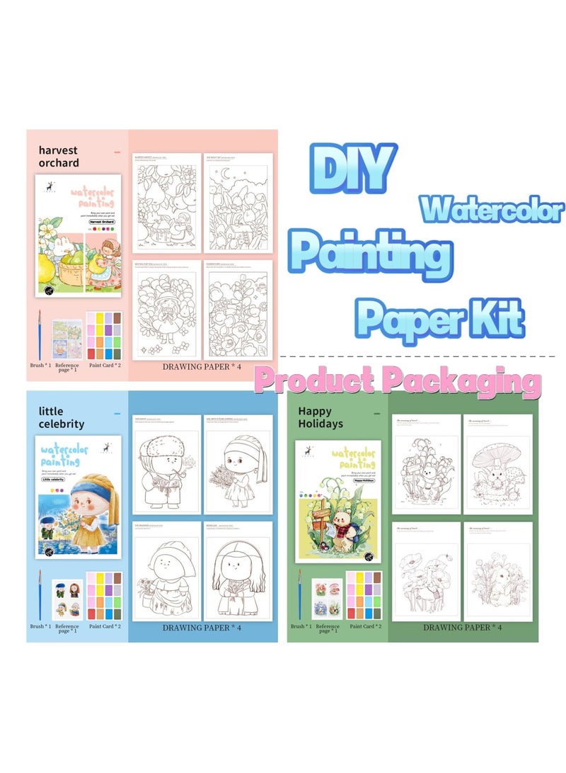 SYOSI Watercolor Painting Paper Set for Kids & Adults Beginners, Travel Pocket Watercolor Kit with Paints, Creative All in One Pocket Watercolor Painting Book, Line Sketch Watercolor Coloring Kit for Kids - Image 2