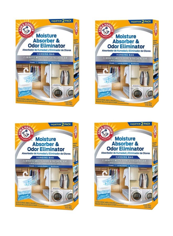 Arm & Hammer أرم & هامر ماص للرطوبة ومزيل للروائح 16 أونصة كيس معلق، 4 عبوات (8 أكياس إجمالية) يقضي على الروائح العفنة وينعش الهواء للخزائن، غرف الغسيل، غرف الطين - Image 1