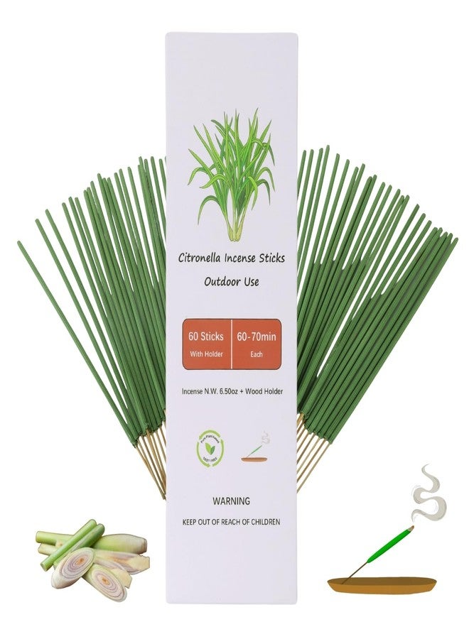 Genzers Outdoor Yard Citronella Incense Sticks with Holder,Patio Incense Rods for Outside,Long Burning Lemongrass Sticks Pack 60 Pcs,Smudge Sticks Citronella Incienso for Camping 70 Min Burning Each - Image 1