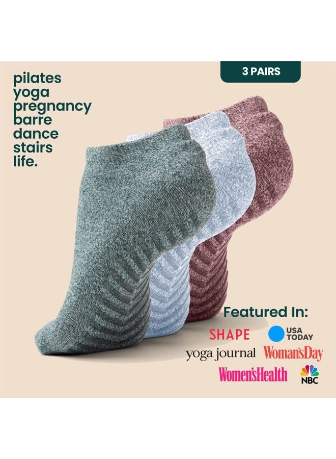 Gripjoy Pilates Socks with Grips for Women - Yoga Socks with Grippers for Women - Grippy Non Slip Hospital Socks - 3 Pairs, Green Blue Maroon, S-M - Image 2