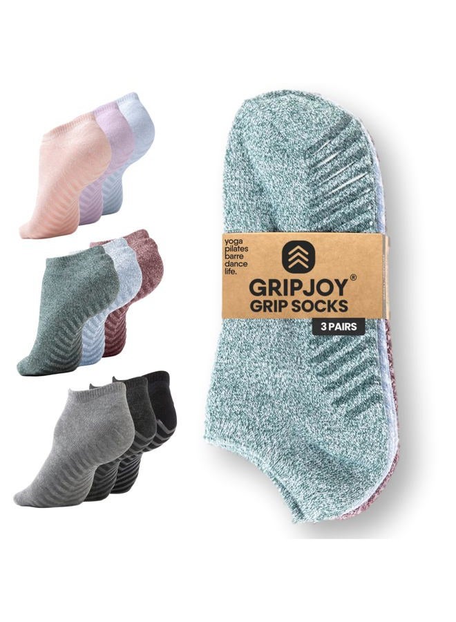 Gripjoy Pilates Socks with Grips for Women - Yoga Socks with Grippers for Women - Grippy Non Slip Hospital Socks - 3 Pairs, Green Blue Maroon, S-M - Image 1