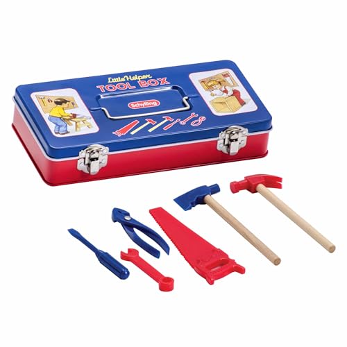 Tobar Schylling Toy Tin Tool Box with Tools - Metal Case Including 6 Tools - Ages 3+ - Image 1