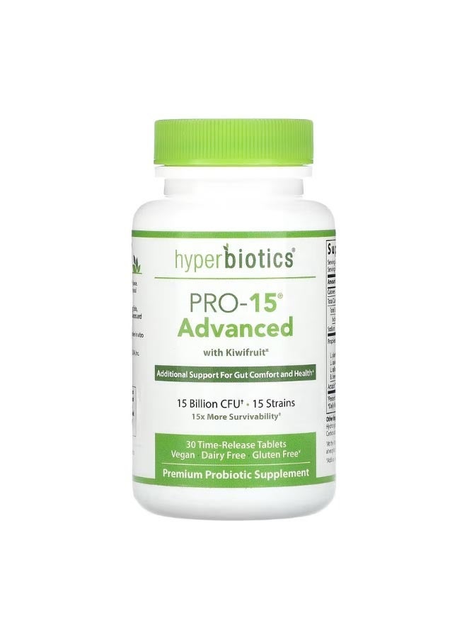 Hyperbiotics PRO 15 Advanced with Kiwifruit 15 Billion CFU 30 Time Release Tablets - Image 1