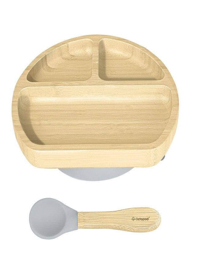 Abiie Octopod Bamboo Dish - Kids Plates for 4 months and up, 3-Compartment Baby Plates with Suction, Triangle Bamboo Baby Plate, Mess-Free Toddler Suction Plates, Baby Feeding Supplies, 8.3x1.9x7.7 in - Image 1