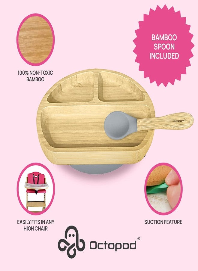 Abiie Octopod Bamboo Dish - Kids Plates for 4 months and up, 3-Compartment Baby Plates with Suction, Triangle Bamboo Baby Plate, Mess-Free Toddler Suction Plates, Baby Feeding Supplies, 8.3x1.9x7.7 in - Image 2