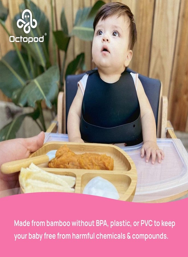 Abiie Octopod Bamboo Dish - Kids Plates for 4 months and up, 3-Compartment Baby Plates with Suction, Triangle Bamboo Baby Plate, Mess-Free Toddler Suction Plates, Baby Feeding Supplies, 8.3x1.9x7.7 in - Image 5