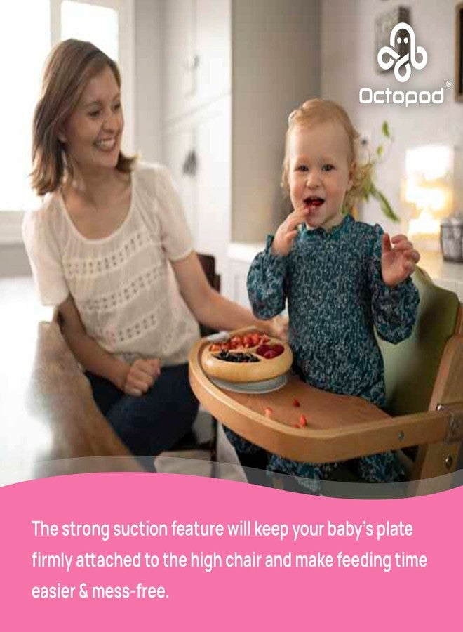 Abiie Octopod Bamboo Dish - Kids Plates for 4 months and up, 3-Compartment Baby Plates with Suction, Triangle Bamboo Baby Plate, Mess-Free Toddler Suction Plates, Baby Feeding Supplies, 8.3x1.9x7.7 in - Image 4