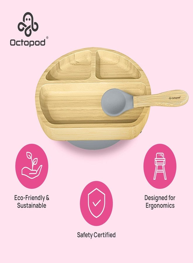 Abiie Octopod Bamboo Dish - Kids Plates for 4 months and up, 3-Compartment Baby Plates with Suction, Triangle Bamboo Baby Plate, Mess-Free Toddler Suction Plates, Baby Feeding Supplies, 8.3x1.9x7.7 in - Image 3