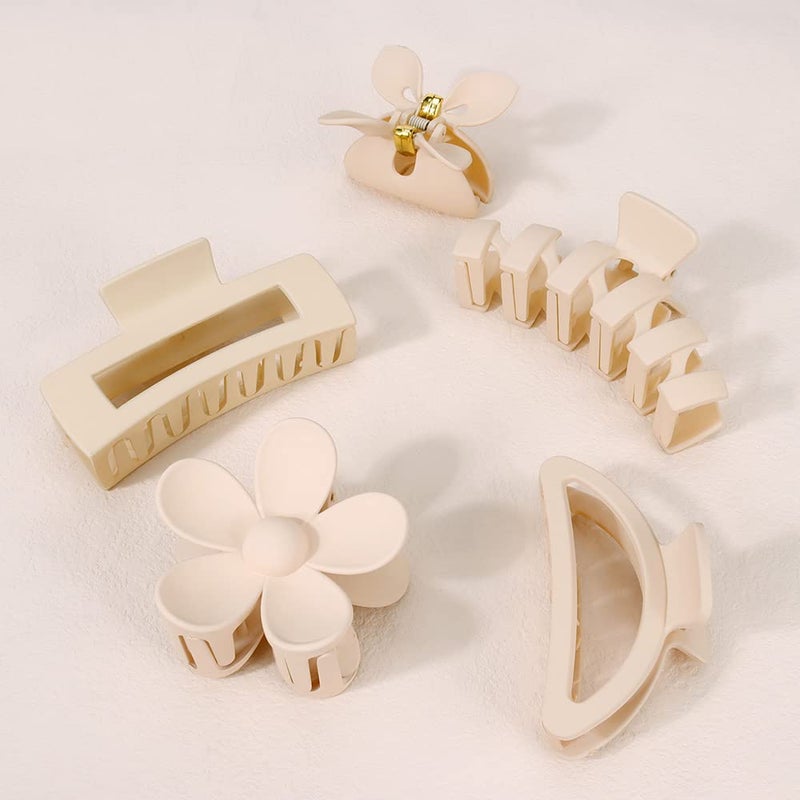Ahoney 5 Pack Large Hair Clips for Thick Hair - Neutral Matte Claw Clips 3.4-4.3 Inch, Strong Hold Non Slip Banana Flower Clamps for Women - Image 1