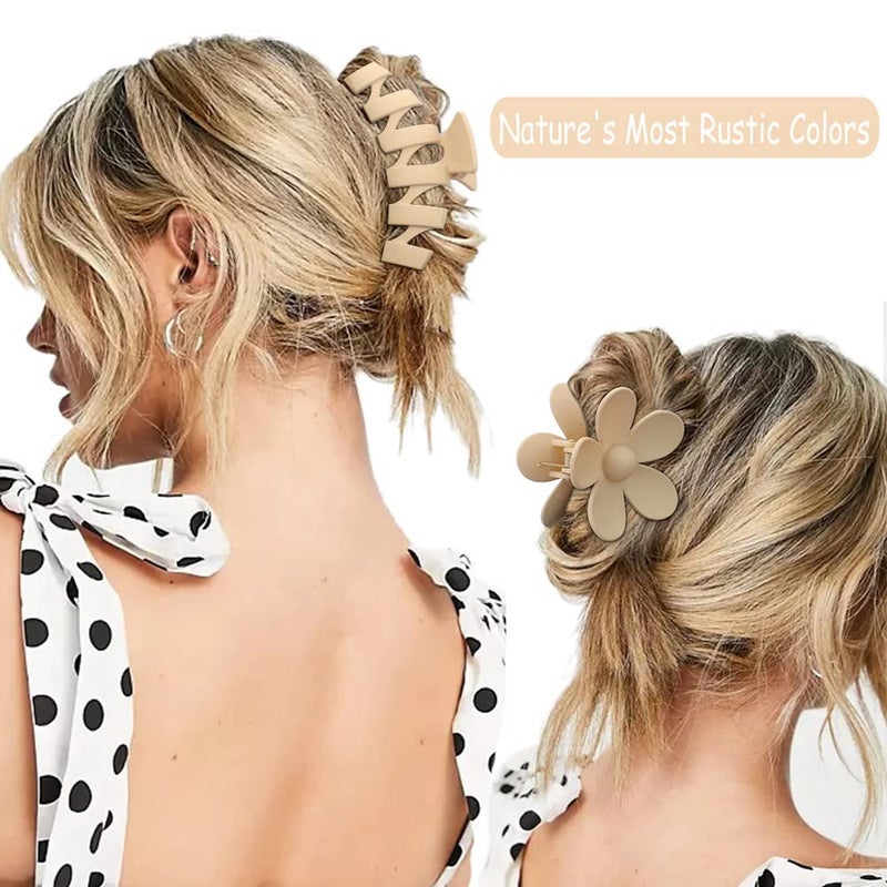 Ahoney 5 Pack Large Hair Clips for Thick Hair - Neutral Matte Claw Clips 3.4-4.3 Inch, Strong Hold Non Slip Banana Flower Clamps for Women - Image 2