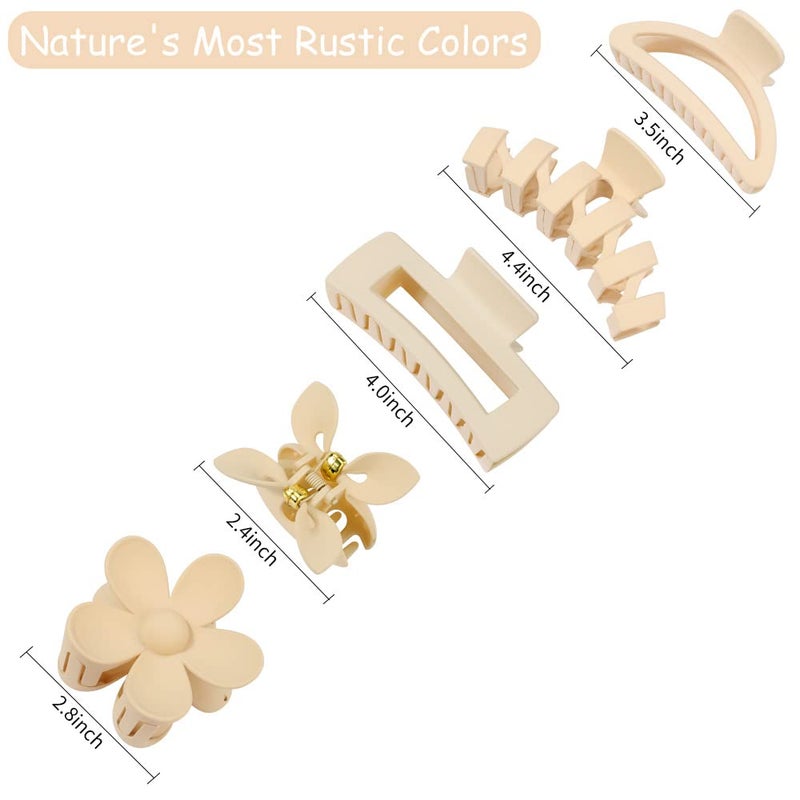 Ahoney 5 Pack Large Hair Clips for Thick Hair - Neutral Matte Claw Clips 3.4-4.3 Inch, Strong Hold Non Slip Banana Flower Clamps for Women - Image 5