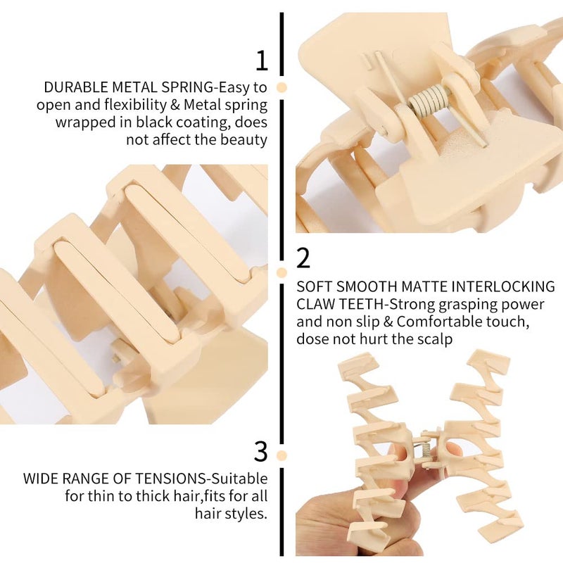 Ahoney 5 Pack Large Hair Clips for Thick Hair - Neutral Matte Claw Clips 3.4-4.3 Inch, Strong Hold Non Slip Banana Flower Clamps for Women - Image 3