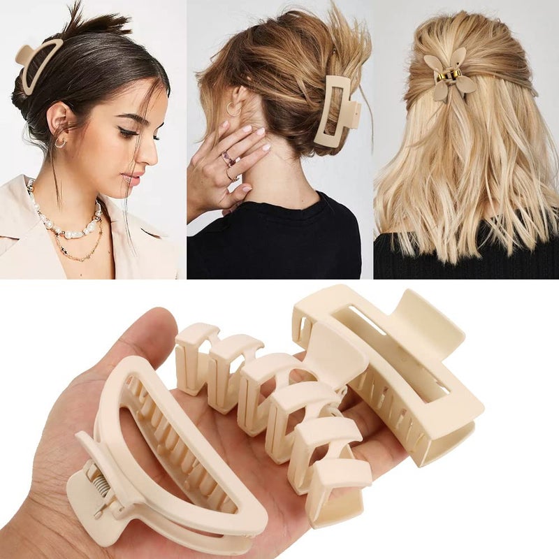 Ahoney 5 Pack Large Hair Clips for Thick Hair - Neutral Matte Claw Clips 3.4-4.3 Inch, Strong Hold Non Slip Banana Flower Clamps for Women - Image 4
