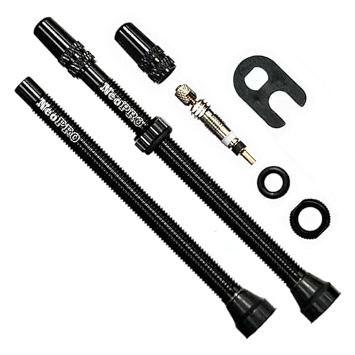 NeoPRO Tubeless Presta Valve Stem Set 40/60/65/80/100 mm with Value Core Remover Tool and Valve Stem Caps (Pair) Fit Most Bicycle Tubeless Rims (Black, 80 mm) - Image 1