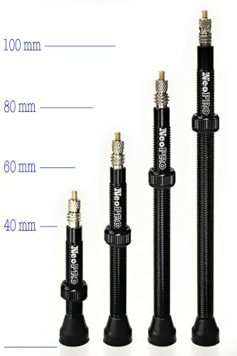 NeoPRO Tubeless Presta Valve Stem Set 40/60/65/80/100 mm with Value Core Remover Tool and Valve Stem Caps (Pair) Fit Most Bicycle Tubeless Rims (Black, 80 mm) - Image 3