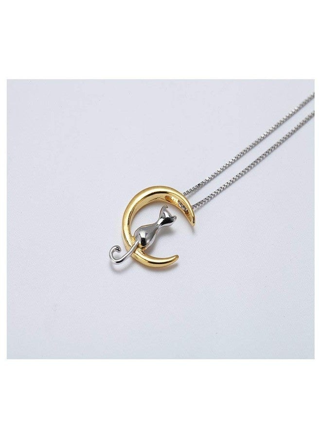 WRISTCHIE Jewelry S925 Sterling Silver Cat On Moon Pendant Necklace 18" (Gold) - Image 4