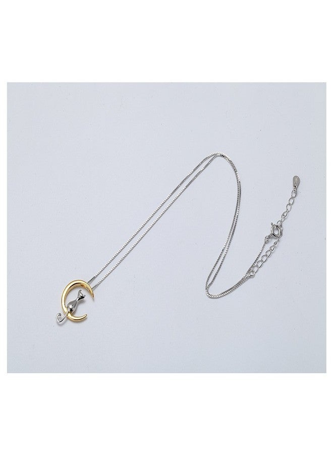 WRISTCHIE Jewelry S925 Sterling Silver Cat On Moon Pendant Necklace 18" (Gold) - Image 5