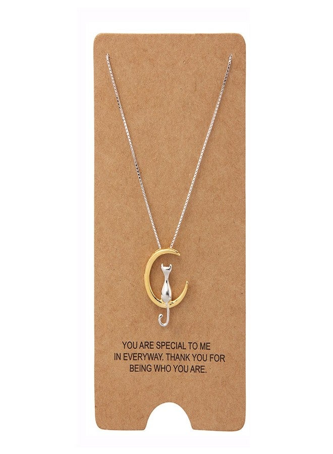 WRISTCHIE Jewelry S925 Sterling Silver Cat On Moon Pendant Necklace 18" (Gold) - Image 1