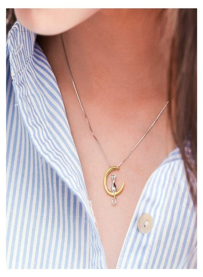 WRISTCHIE Jewelry S925 Sterling Silver Cat On Moon Pendant Necklace 18" (Gold) - Image 2