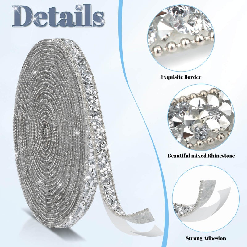 Tetutor 5 Yards Self Adhesive Rhinestone Ribbons, Sliver Rhinestone Strips, Diamond Crystal Rhinestone Ribbon Roll Stickers Glitter Bling Ribbons Rhinestones for Crafts Fabric Car Shoes DÃ©cor - Image 5