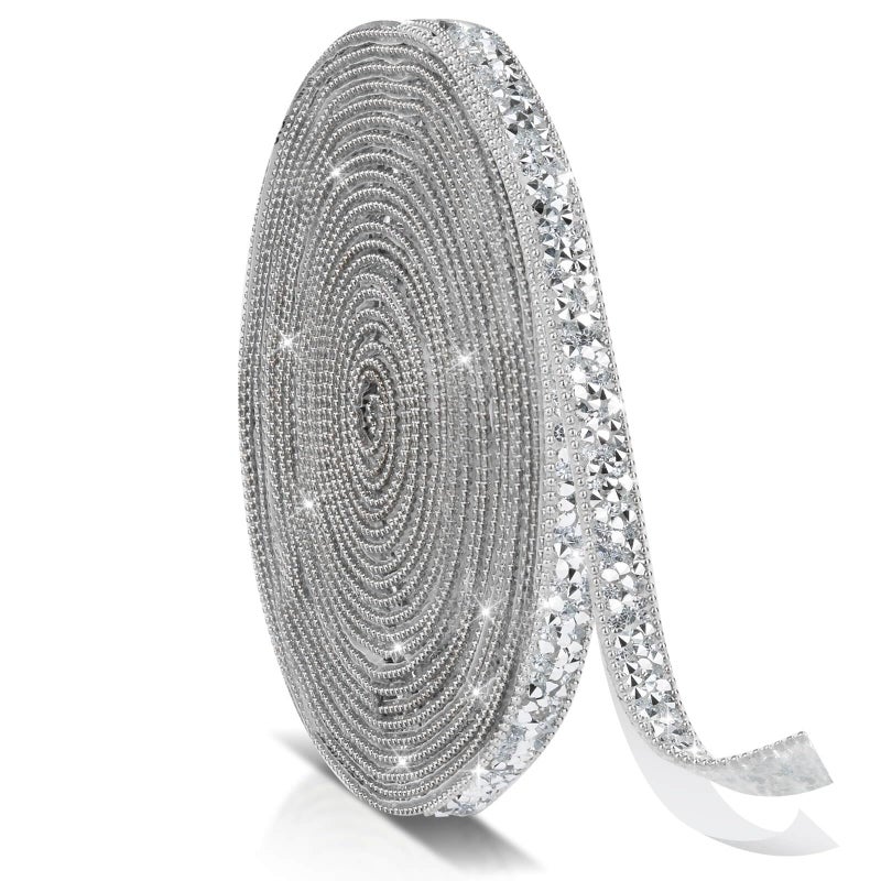 Tetutor 5 Yards Self Adhesive Rhinestone Ribbons, Sliver Rhinestone Strips, Diamond Crystal Rhinestone Ribbon Roll Stickers Glitter Bling Ribbons Rhinestones for Crafts Fabric Car Shoes DÃ©cor - Image 1