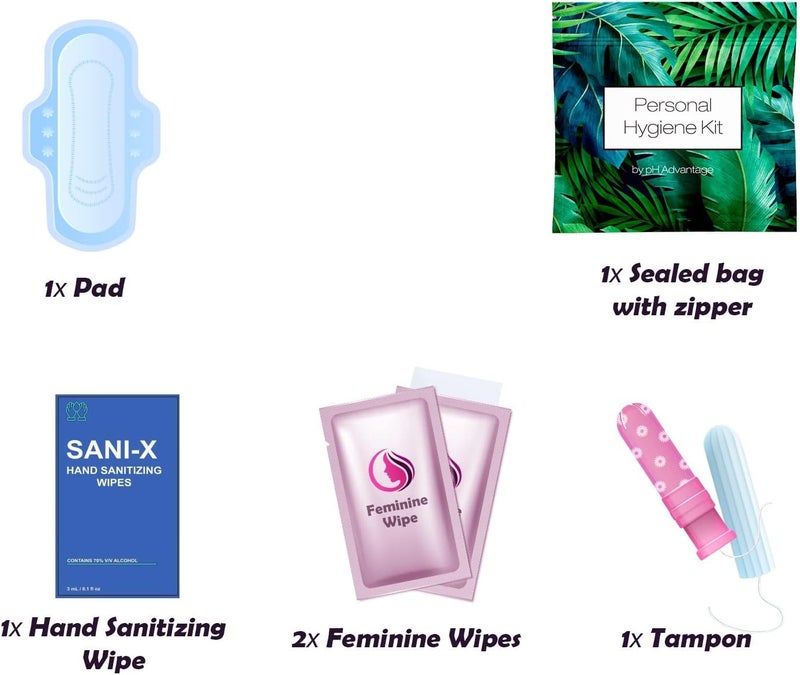 pH Advantage Menstrual Kit All-in-One 10 Pack | Convenience on The Go | Period Kit Pack for Travelling, Tweens & Teenager | Individually Wrapped Feminine Hygiene Product (Green Ferns) - Image 2