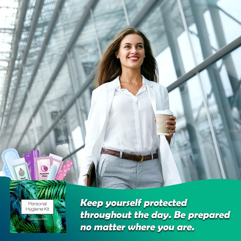 pH Advantage Menstrual Kit All-in-One 10 Pack | Convenience on The Go | Period Kit Pack for Travelling, Tweens & Teenager | Individually Wrapped Feminine Hygiene Product (Green Ferns) - Image 3