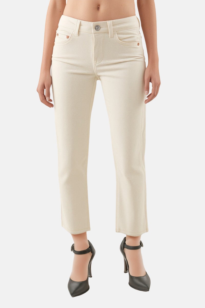 Bershka Women Regular Fit Plain No-Stretch Denim, Light Beige - Image 1