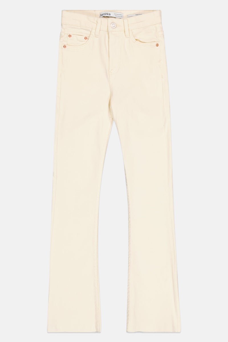 Bershka Women Regular Fit Plain No-Stretch Denim, Light Beige - Image 2