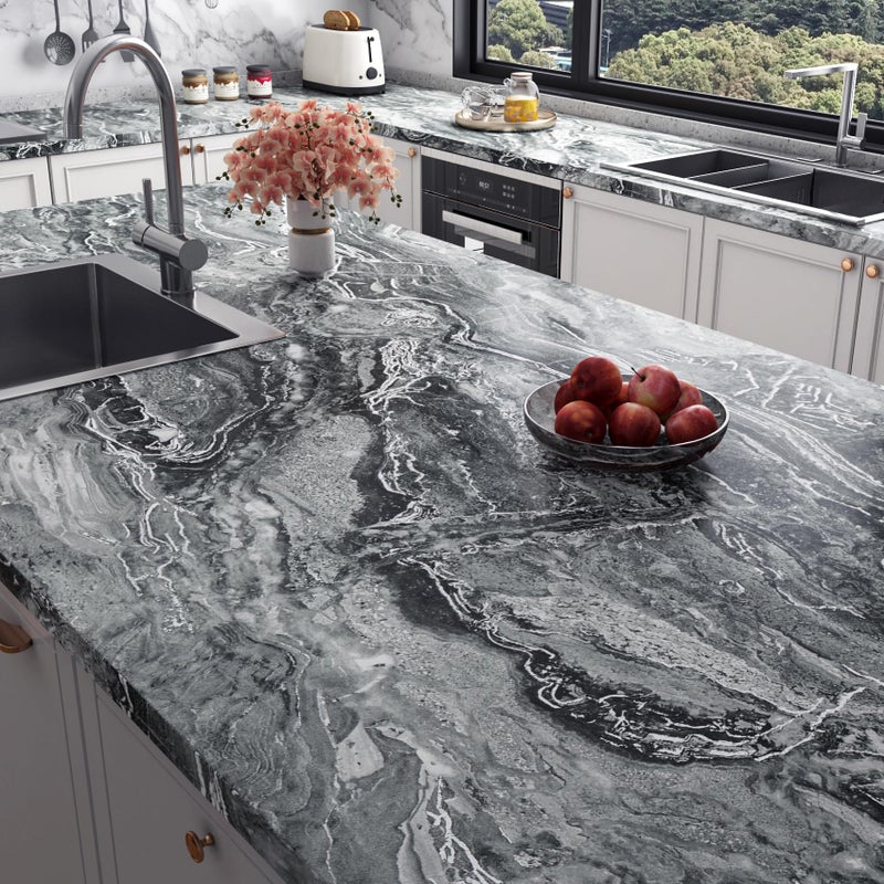 Stickyart 24x160 Liquid Marble Contact Paper Silver Black Marble Wallpaper for Countertops Cabinets Table Covers Matte Marble Wallpaper Peel and Stick Countertops Waterproof Removable Self Adhesive - Image 2