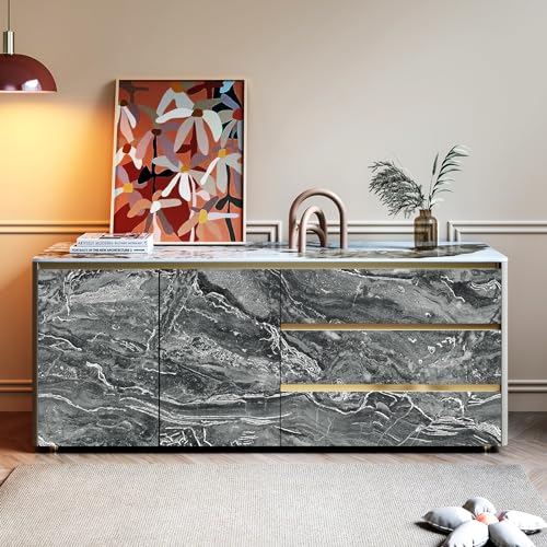 Stickyart 24x160 Liquid Marble Contact Paper Silver Black Marble Wallpaper for Countertops Cabinets Table Covers Matte Marble Wallpaper Peel and Stick Countertops Waterproof Removable Self Adhesive - Image 3