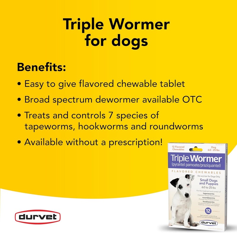 Durvet Triple Wormer Flavored Chewables for Small Dogs and Puppies - 12 Pack - Image 2