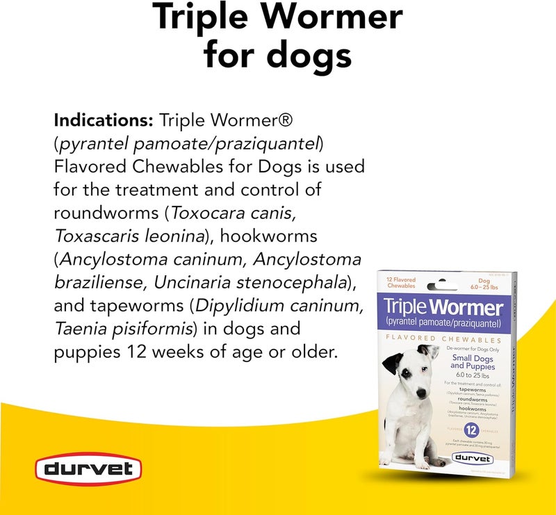 Durvet Triple Wormer Flavored Chewables for Small Dogs and Puppies - 12 Pack - Image 3