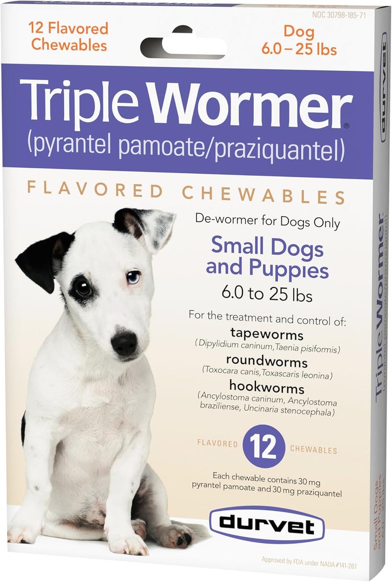 Durvet Triple Wormer Flavored Chewables for Small Dogs and Puppies - 12 Pack - Image 1