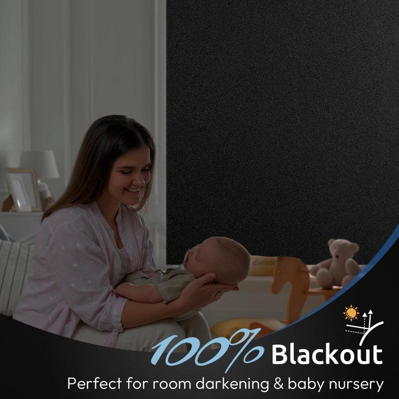 rabbitgoo Blackout Window Film, Sun Heat Blocking Privacy Cover for Glass, Removable Opaque Room Darkening Dark Black Out Window Covers Tint Shades for Home Day Sleep Light Blocker 17.5 x 78.7 Inches - Image 2