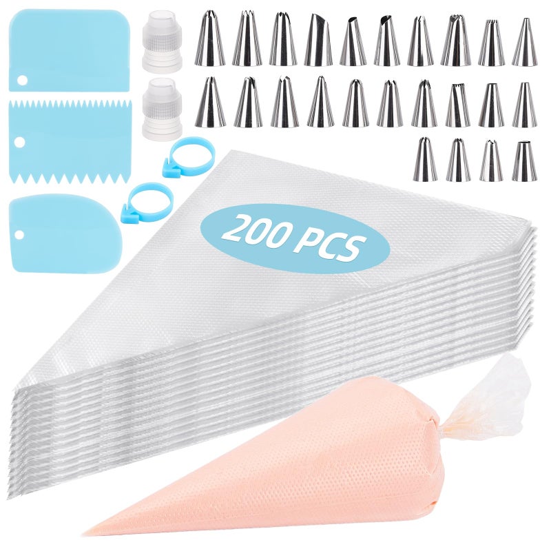 LoveBB 231-Piece Cake Decorating Kit: 12 Inch 200 Anti-Burst Piping Bags & Tips Set with 24 Frosting Tips | Pastry Bag, Scrapers & Couplers for Baking, Cupcakes, Cookies - Image 1