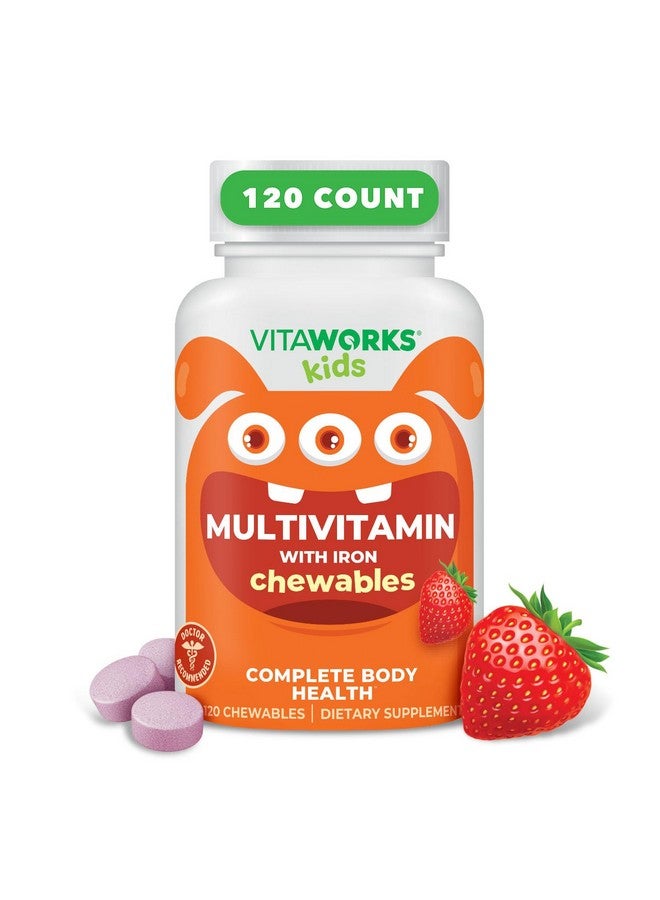 VitaWorks VitaWorks Kids Multivitamin with Iron & Minerals Chewable Tablets - Mixed Fruit Flavor - Vegetarian, GMO-Free, Nut Free - Dietary Supplement - Digestive Support for Children - 120 Chewables",  - Image 1