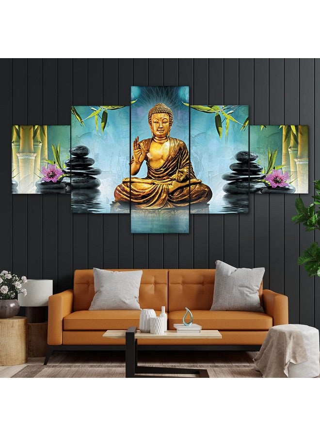 perpetual Buddha 3D Scenery Wall Painting Set of 5 | Painting For Wall Decoration | Large Framed Wall Decor for Living Room, Office (75 x 43 cm) K8Md - Wood - Image 1
