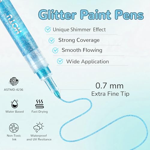 HOTU Glitter Markers Pen: 24 Sparkly Colors Metallic Marker 0.7mm Extral Fine Tip Acrylic Glitter Paint Pens for Rock Painting, Ceramic, Glass, Wood, Fabric, Scrapbooking, DIY Craft Making - Image 4