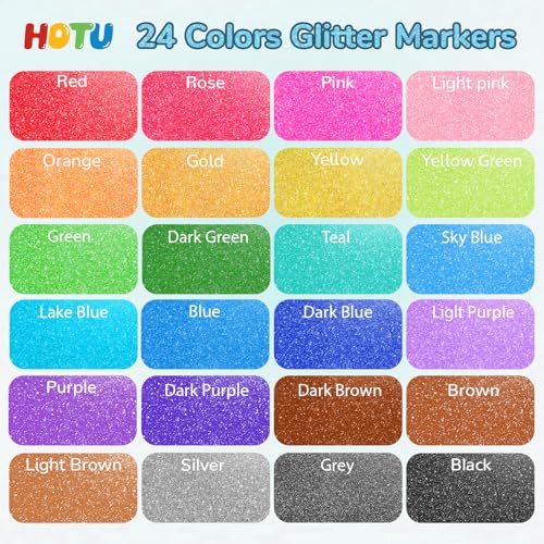 HOTU Glitter Markers Pen: 24 Sparkly Colors Metallic Marker 0.7mm Extral Fine Tip Acrylic Glitter Paint Pens for Rock Painting, Ceramic, Glass, Wood, Fabric, Scrapbooking, DIY Craft Making - Image 3