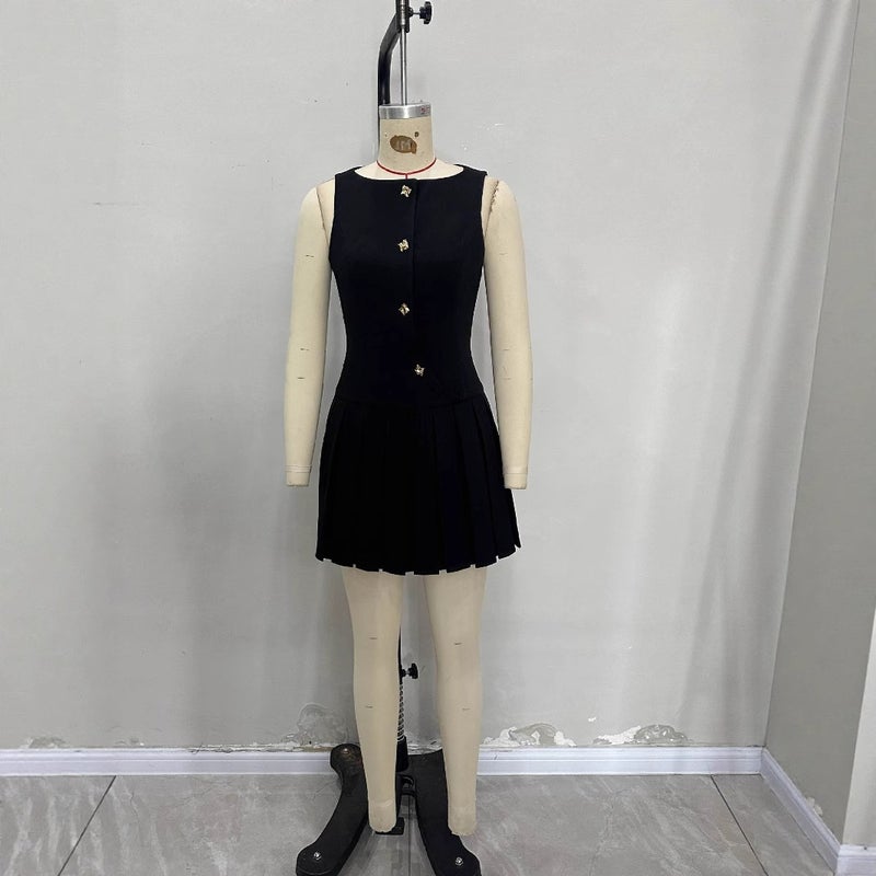 Women's Sleeveless Solid Color Ruffle Waist Short Dress - Image 4