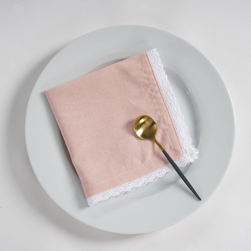 Fingercraft Dinning Cloth Cotton Cotton Blend 12 Pack Mitered Mitered with Lace Engant For Use Use Fackins تقلصت مسبقًا وامتصاصًا جيدًا (Pink 12in × 12 بوصة) - Image 1